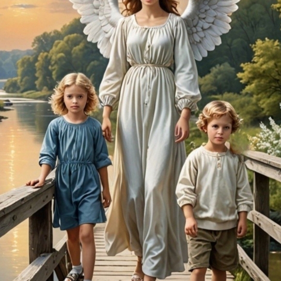 Guardian Angel In A Glass Front Frame 8x10 Picture AI wall - Picture 2 of 2